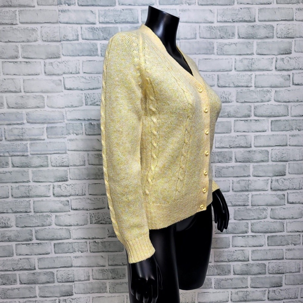 Vintage 70s Yellow Acrylic Cardigan Sweater Womens S Button Front‎ Cable Knit - Picture 5 of 7